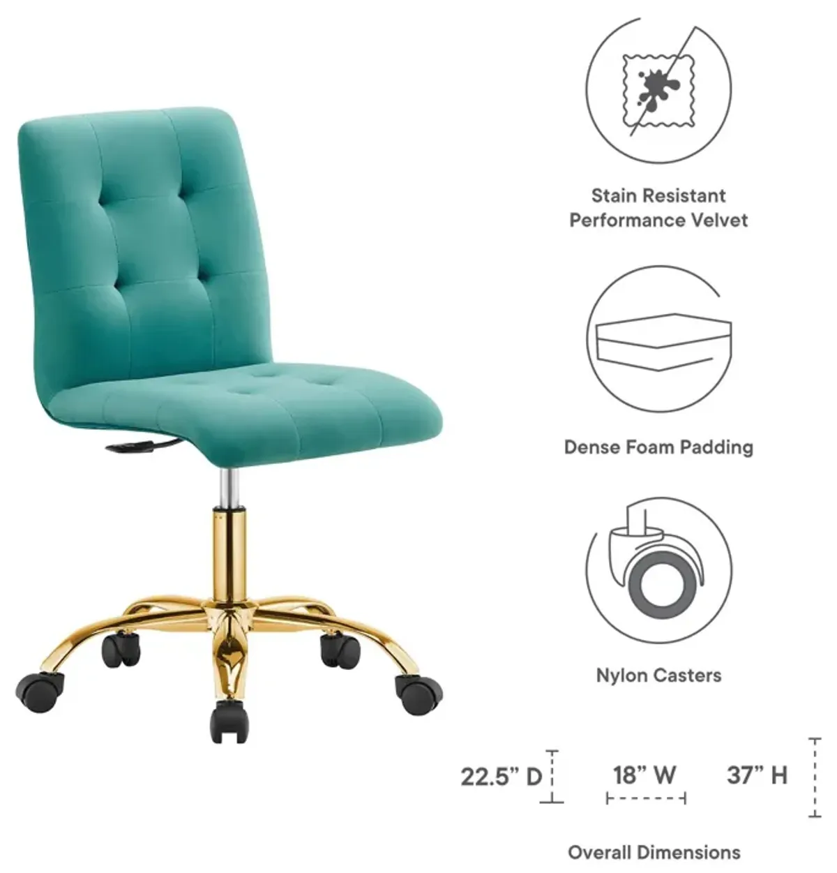 Prim Armless Performance Velvet Office Chair