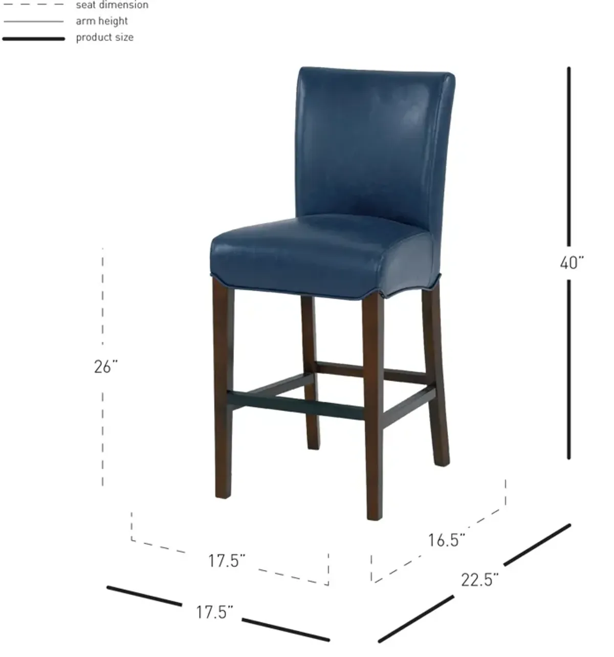 milton bonded leather counter stool wenge legs, vintage blue