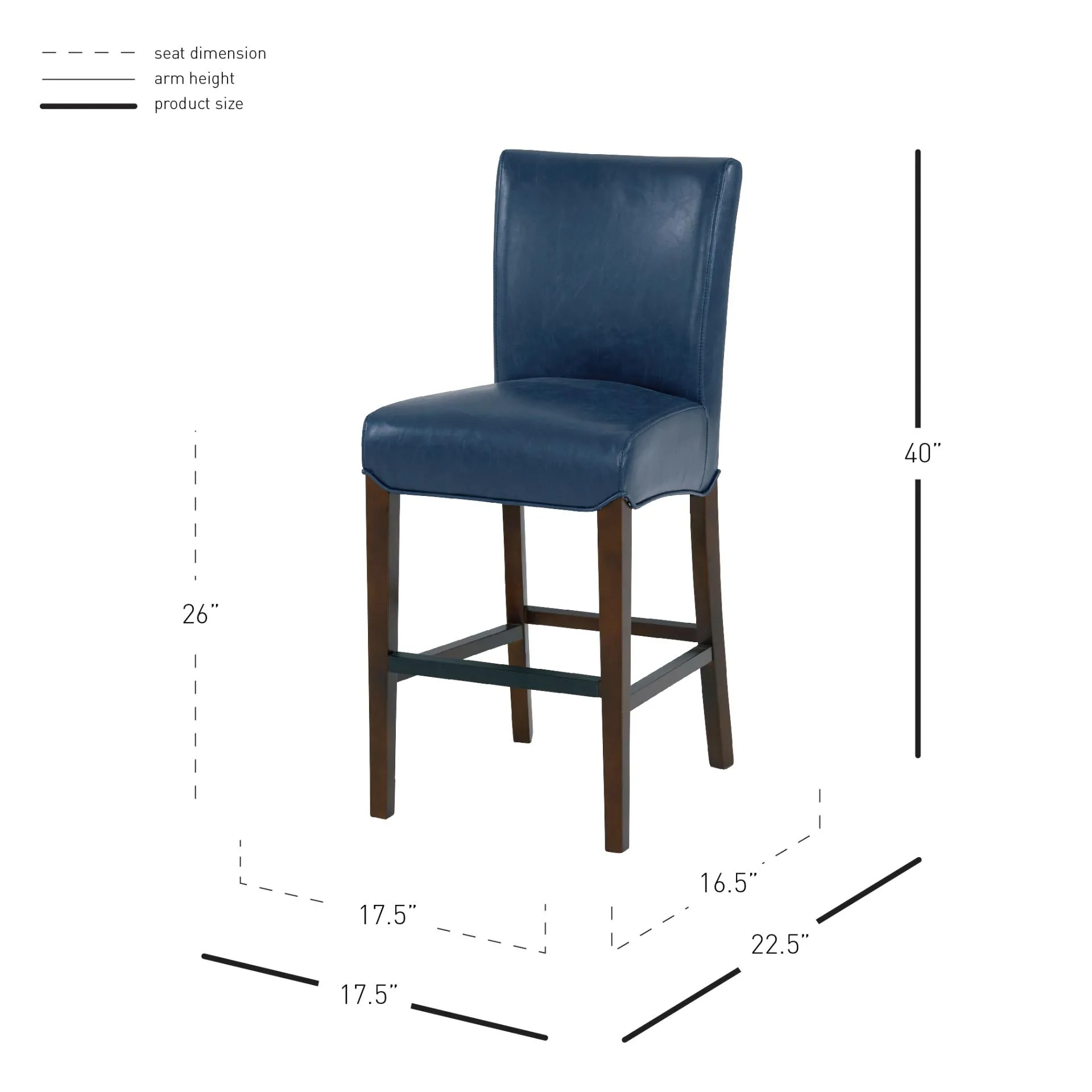 milton bonded leather counter stool wenge legs, vintage blue