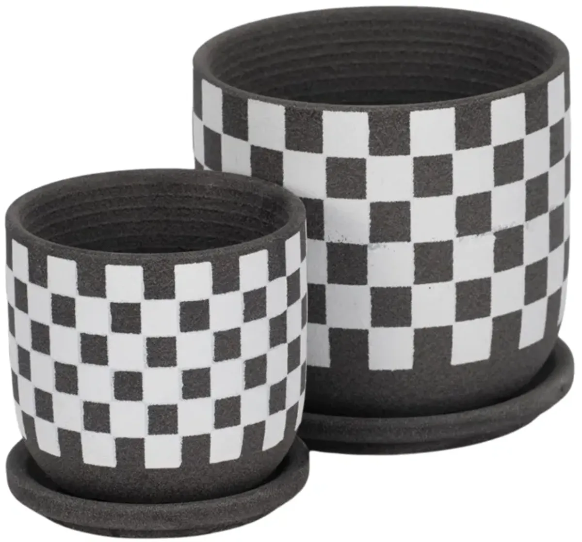 S/2 5/6" Checkerboard Saucer Planters, Black/white