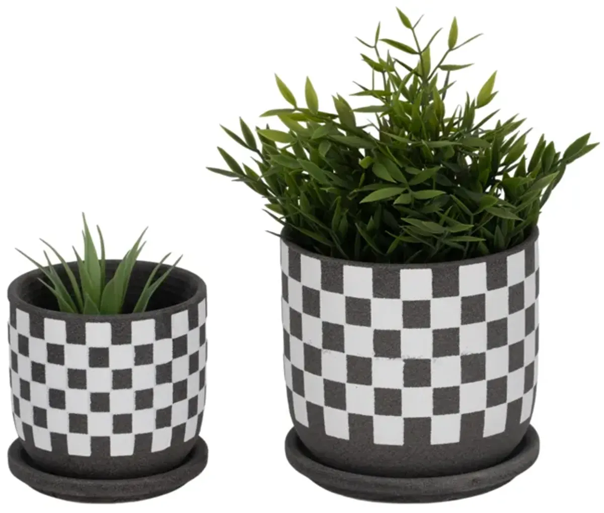 S/2 5/6" Checkerboard Saucer Planters, Black/white