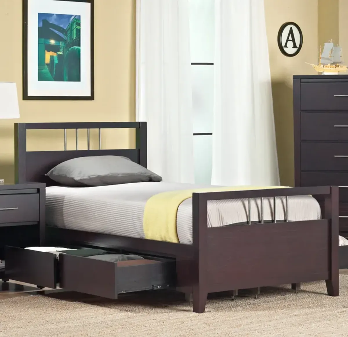 Nevis California King-size Platform Storage Bed in Espresso