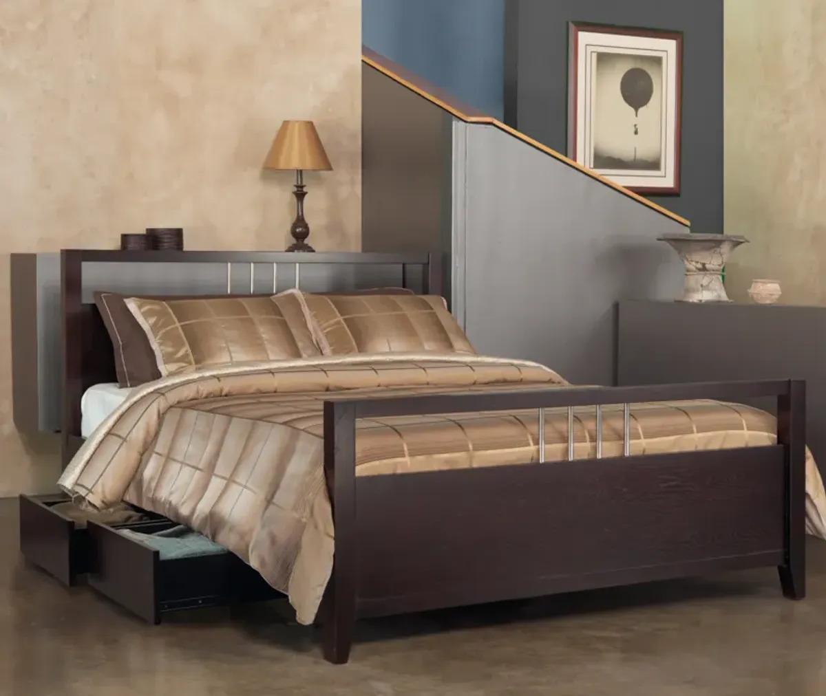 Nevis California King-size Platform Storage Bed in Espresso