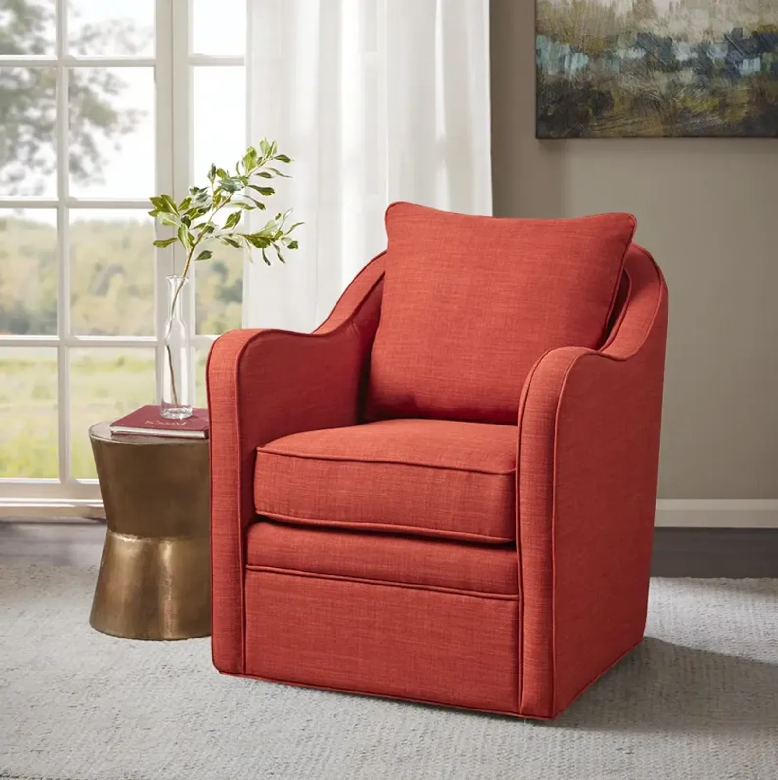 Madison Park Brianne Orange Wide Seat Swivel Arm Chair