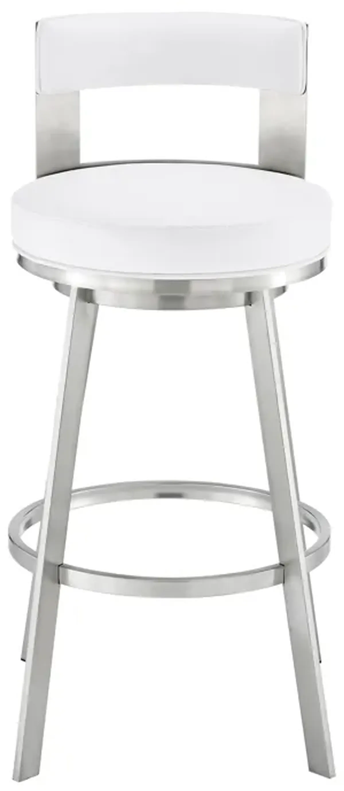 Flynn 26" Swivel Counter Stool in Brushed Stainless Steel with White Faux Leather