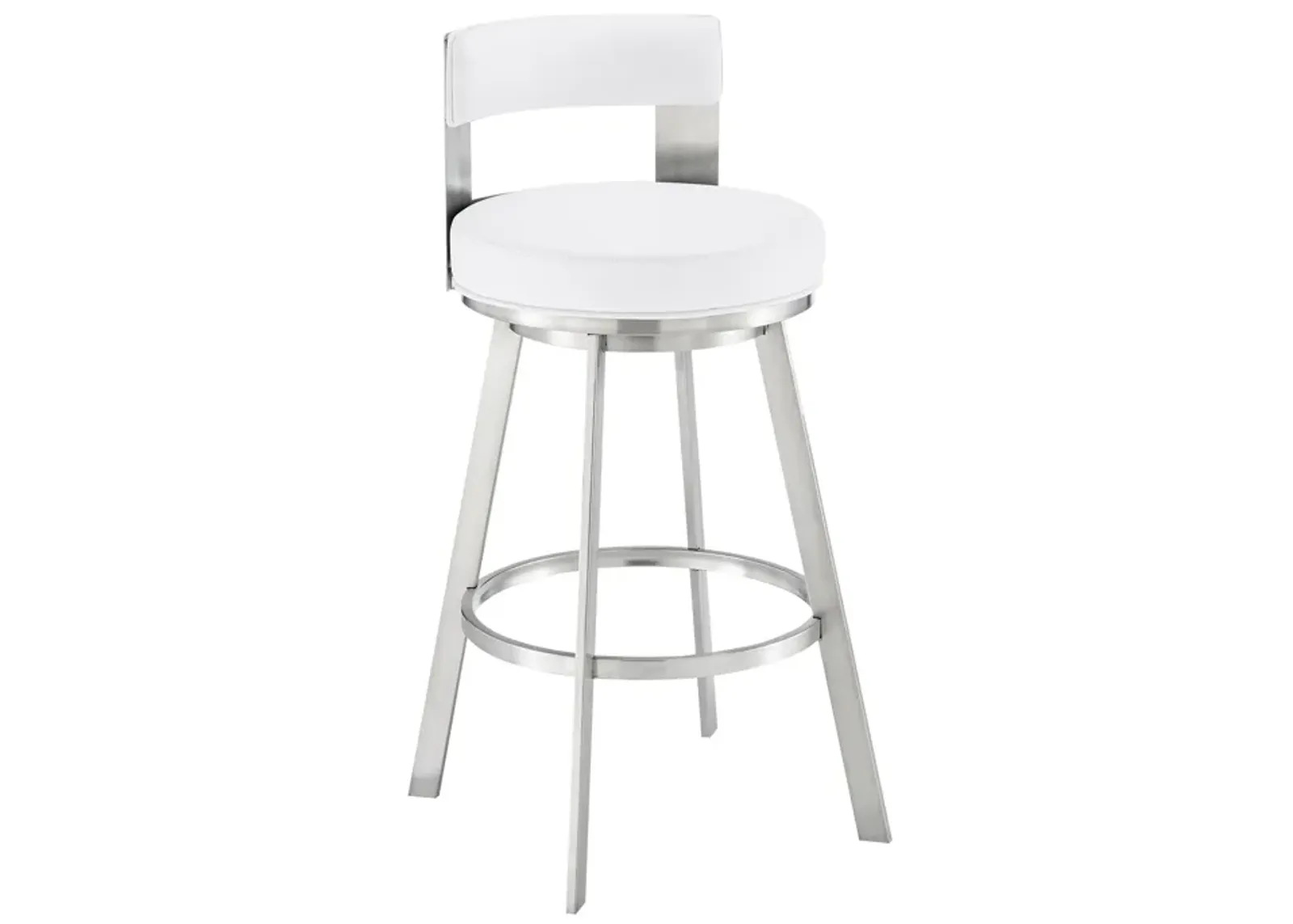 Flynn 26" Swivel Counter Stool in Brushed Stainless Steel with White Faux Leather