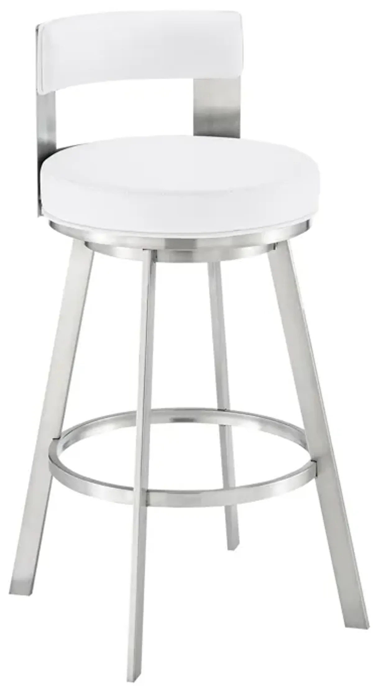 Flynn 26" Swivel Counter Stool in Brushed Stainless Steel with White Faux Leather