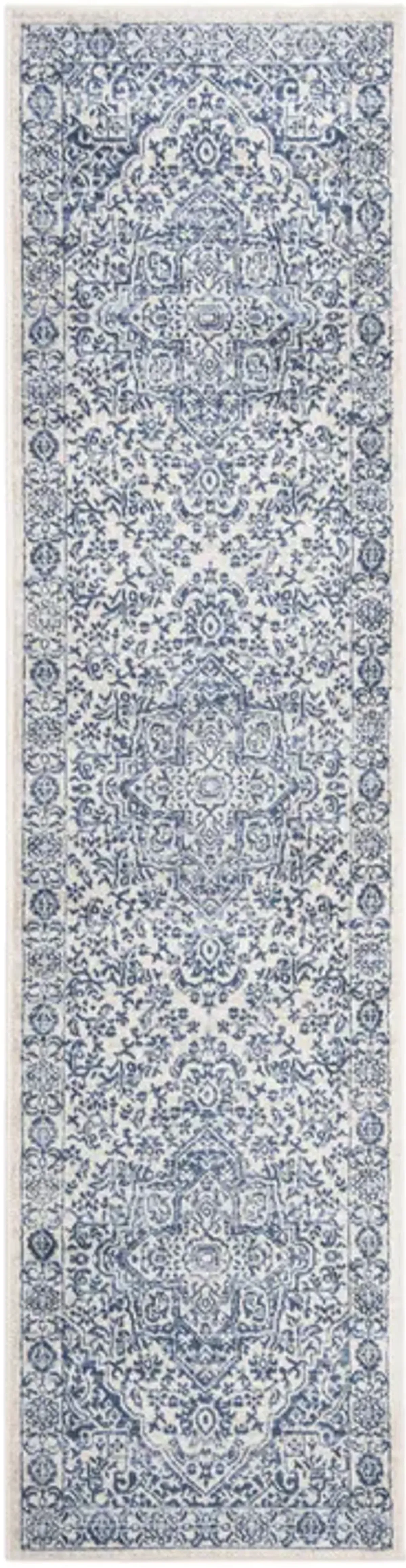 Brentwood 832 Navy / Light Grey 2' X 12' Runner Powerloomed Rug