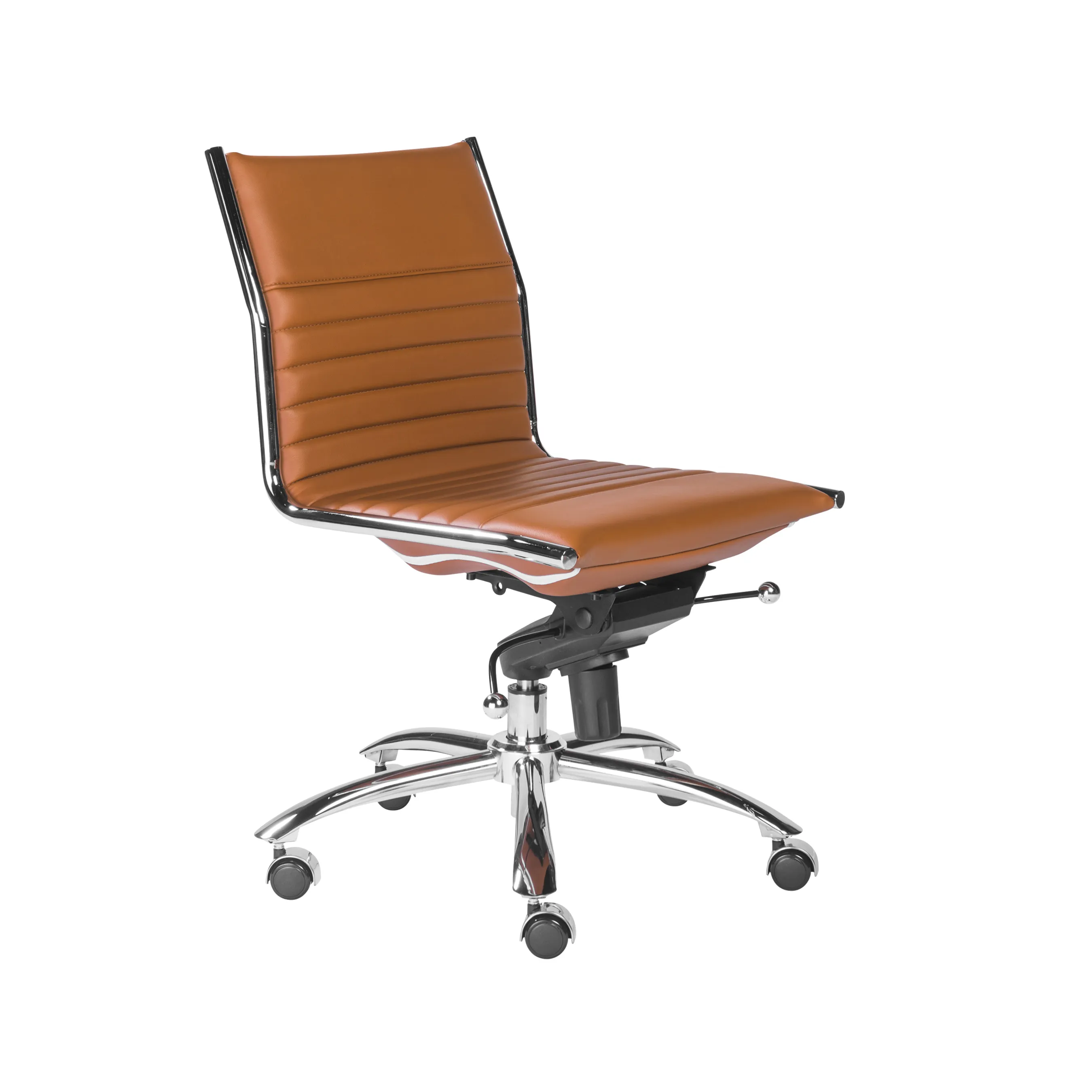 Dirk Low Back Office Chair w/o Armrests in Cognac with Chrome Base