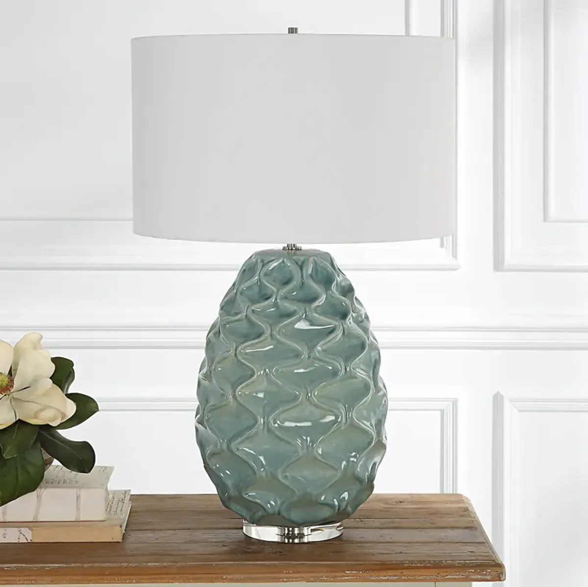 Laced Up Sea Foam Glass Table Lamp