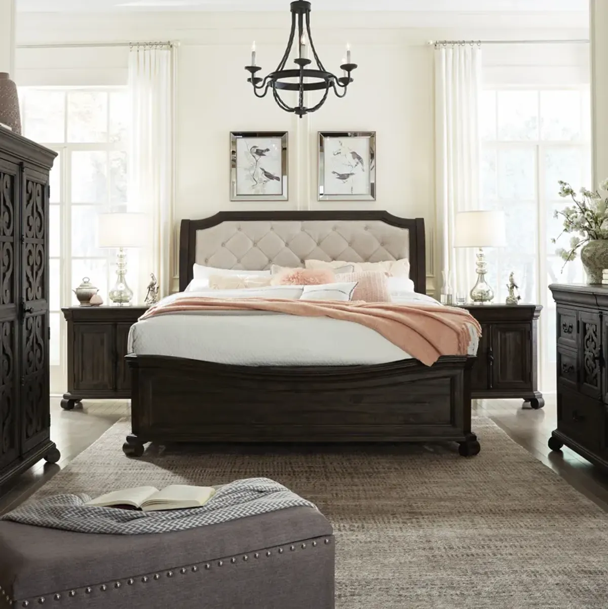 Bellamy Complete King Sleigh Bed w/Shaped Footboard