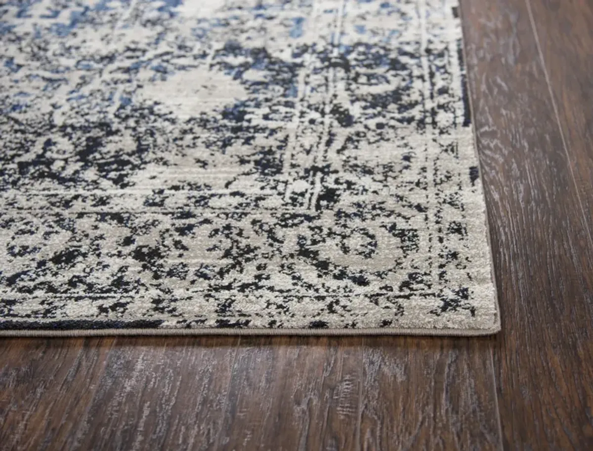 Panache Taupe/Blue Oriental Distress Polypropylene 2'3" x 7'7" Runner Rug