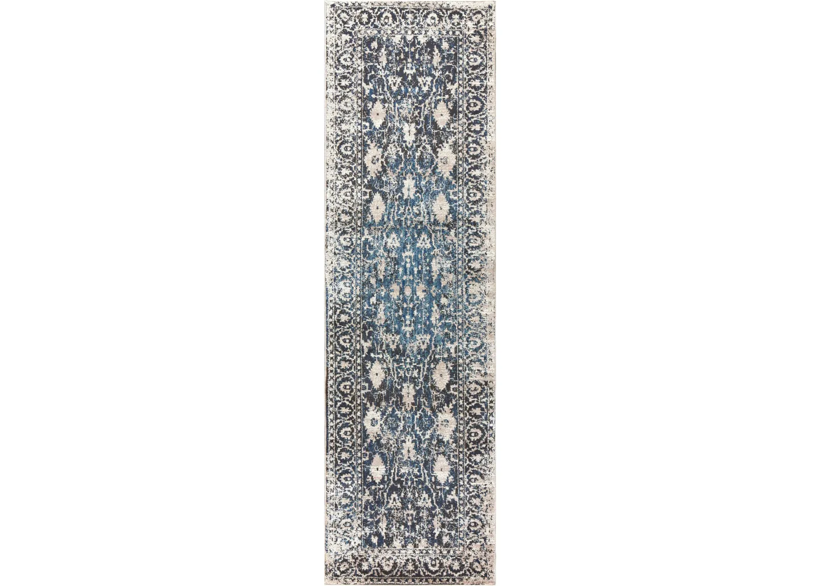 Panache Taupe/Blue Oriental Distress Polypropylene 2'3" x 7'7" Runner Rug