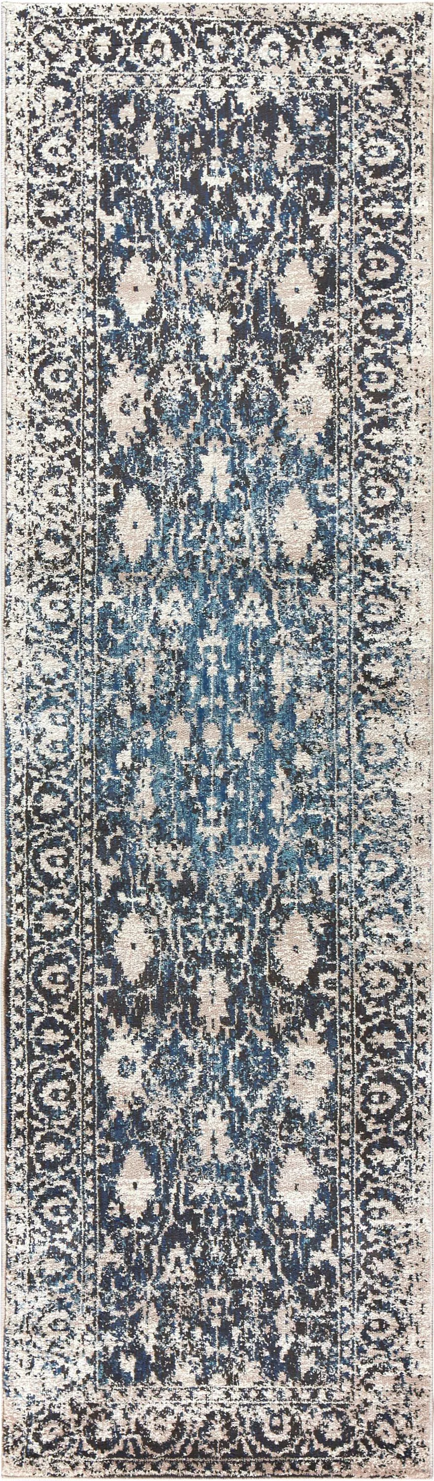 Panache Taupe/Blue Oriental Distress Polypropylene 2'3" x 7'7" Runner Rug