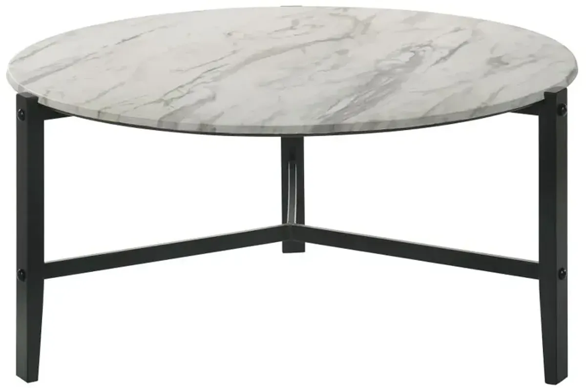 Abbie round Coffee Table Faux White Marble And Black