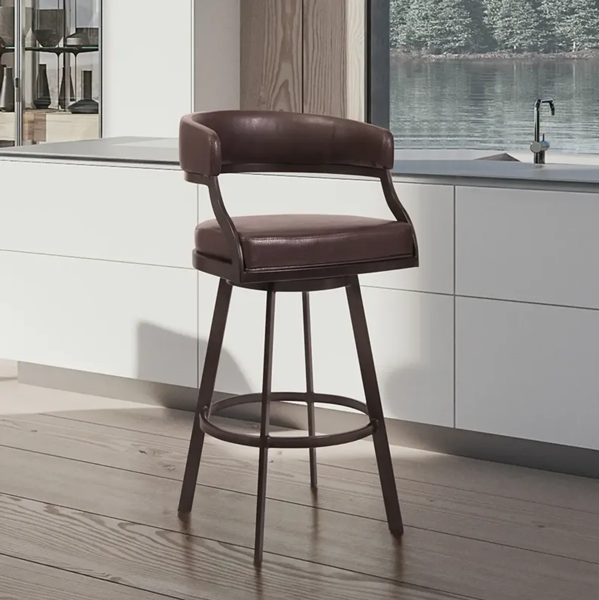 Dione 26" Counter Height Barstool in Auburn Bay and Brown Faux Leather