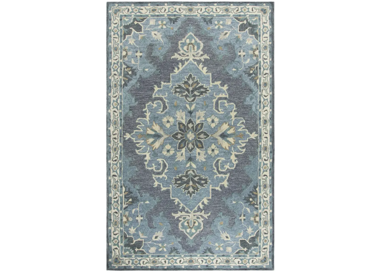 Resonant Dk.Gray/Gray Blue Central Medallion Wool 5' x 8' Rectangle Rug