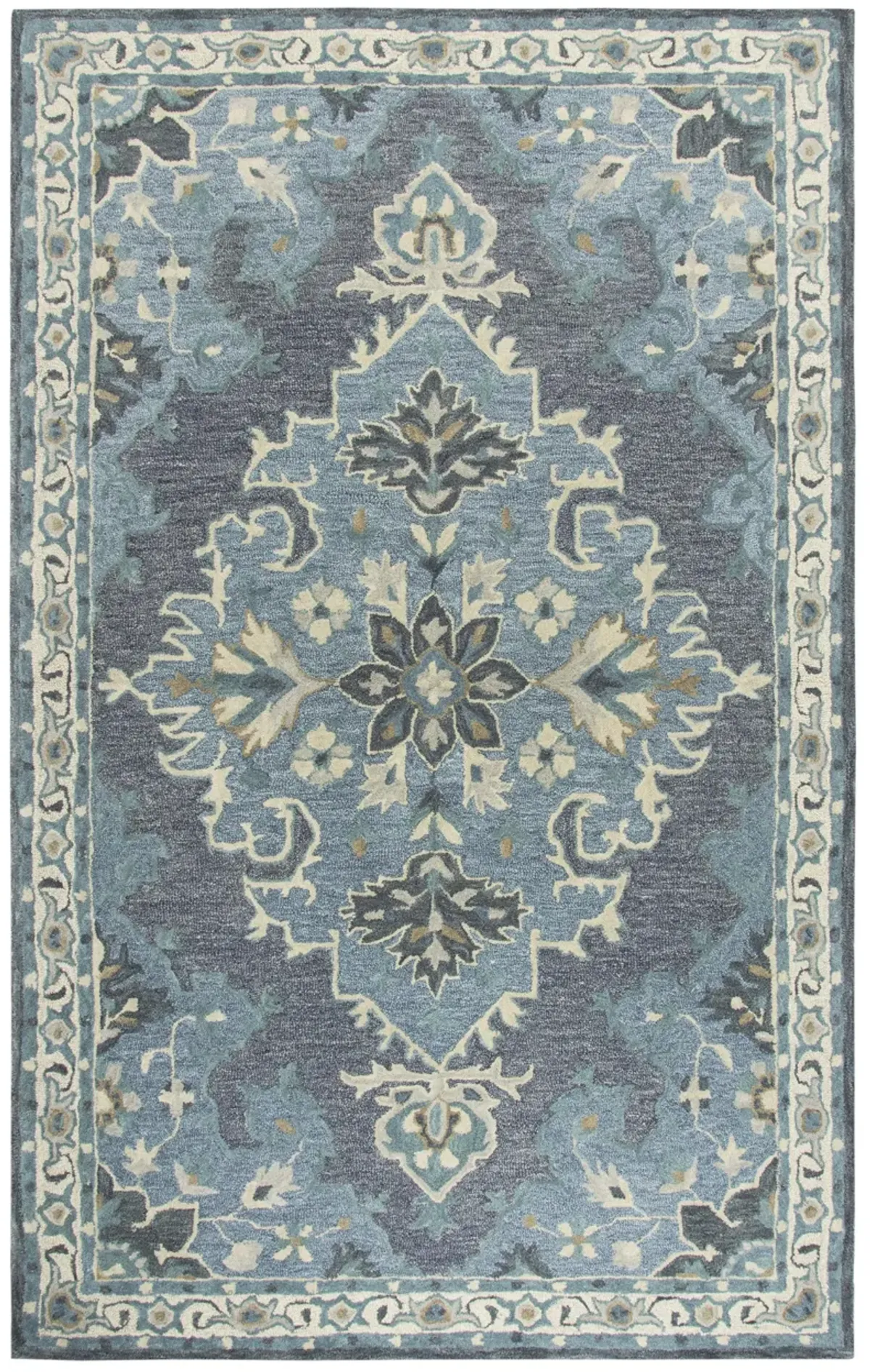 Resonant Dk.Gray/Gray Blue Central Medallion Wool 5' x 8' Rectangle Rug