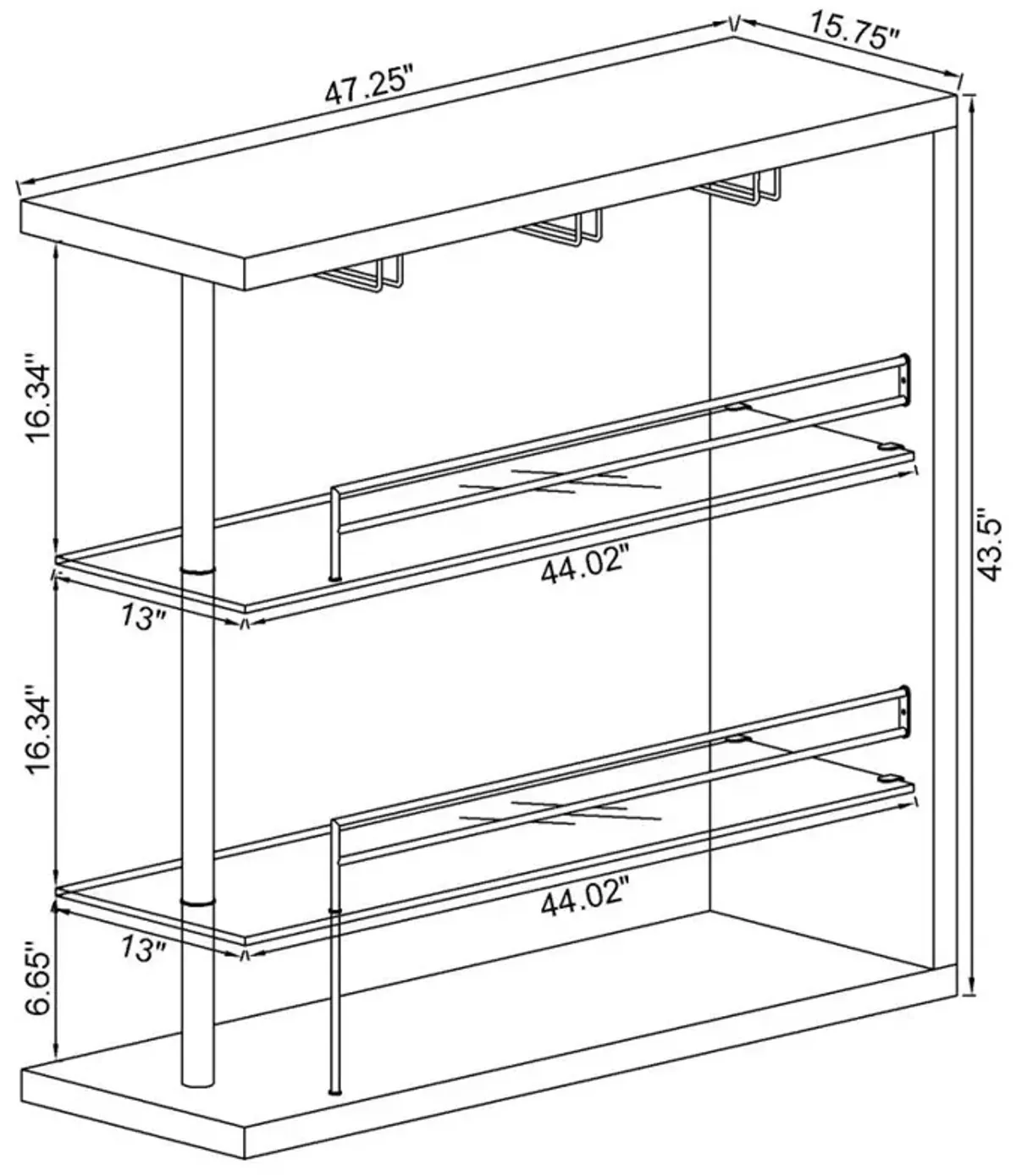 Prescott Rectangular 2-shelf Bar Unit Glossy Black