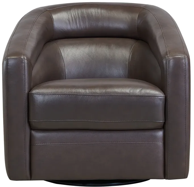 Desi Contemporary Swivel Accent Chair in Espresso Genuine Leather