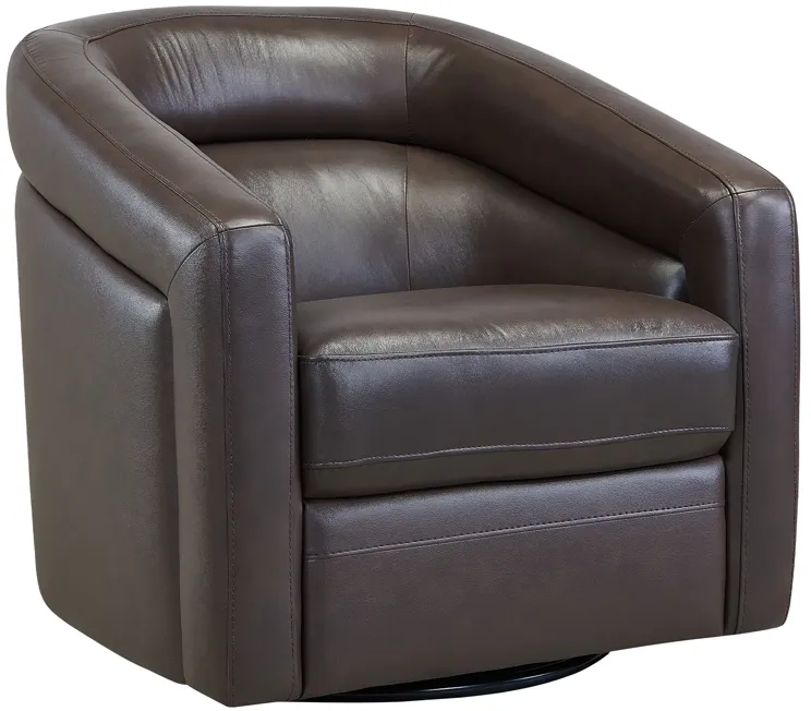 Desi Contemporary Swivel Accent Chair in Espresso Genuine Leather