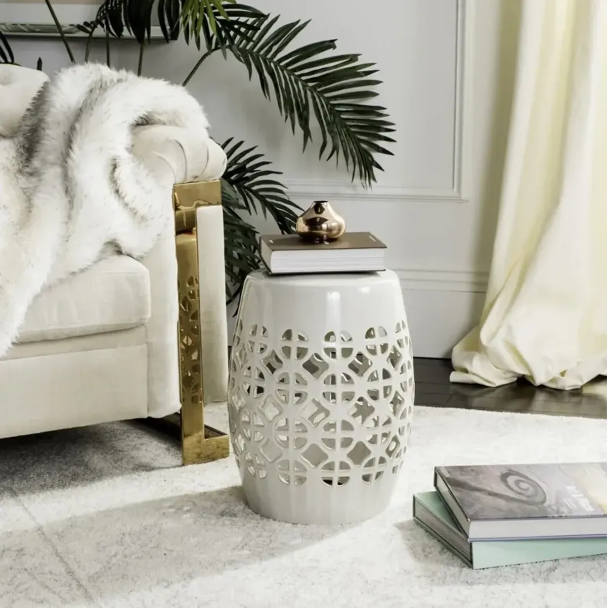 Cream Circle Lattice Garden Stool