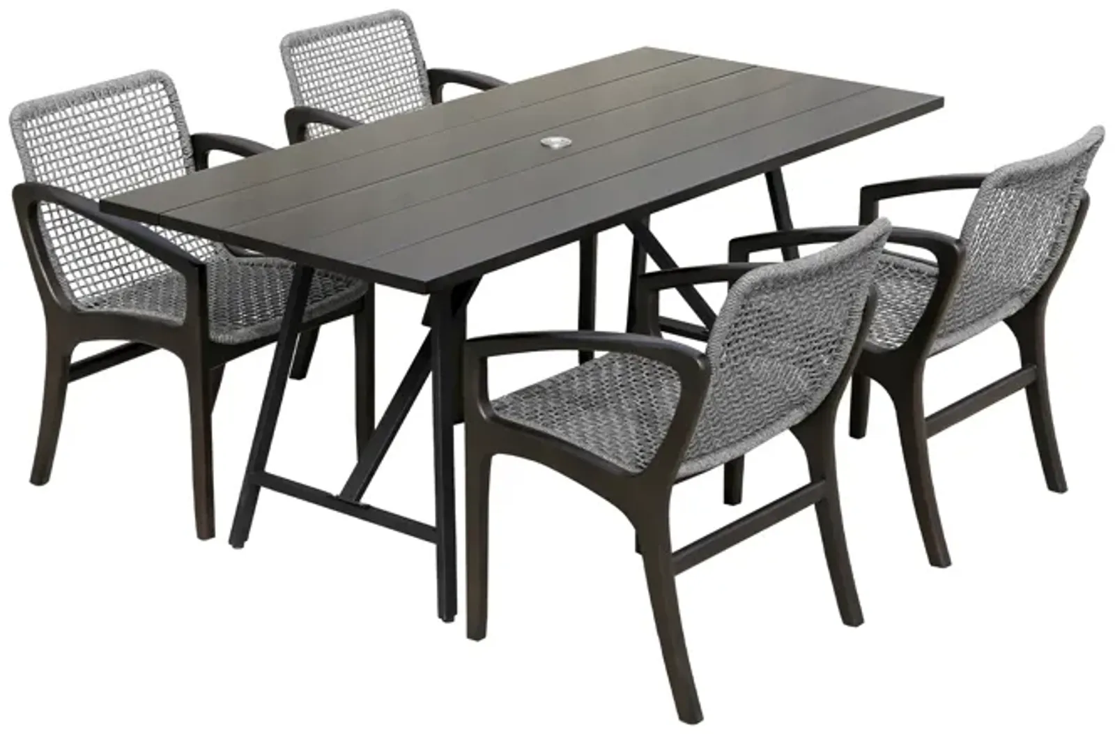 Koala and Brighton 5 Piece Outdoor Patio Dining Set in Dark Eucalyptus Wood and Gray Rope