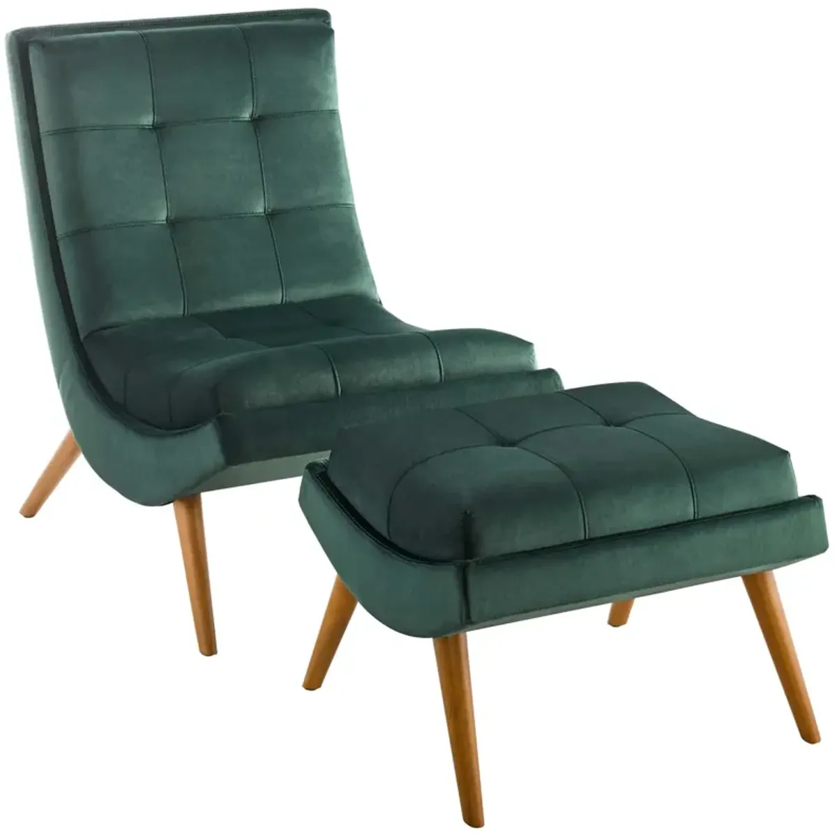 Ramp Upholstered Performance Velvet Lounge Chair and Ottoman Set