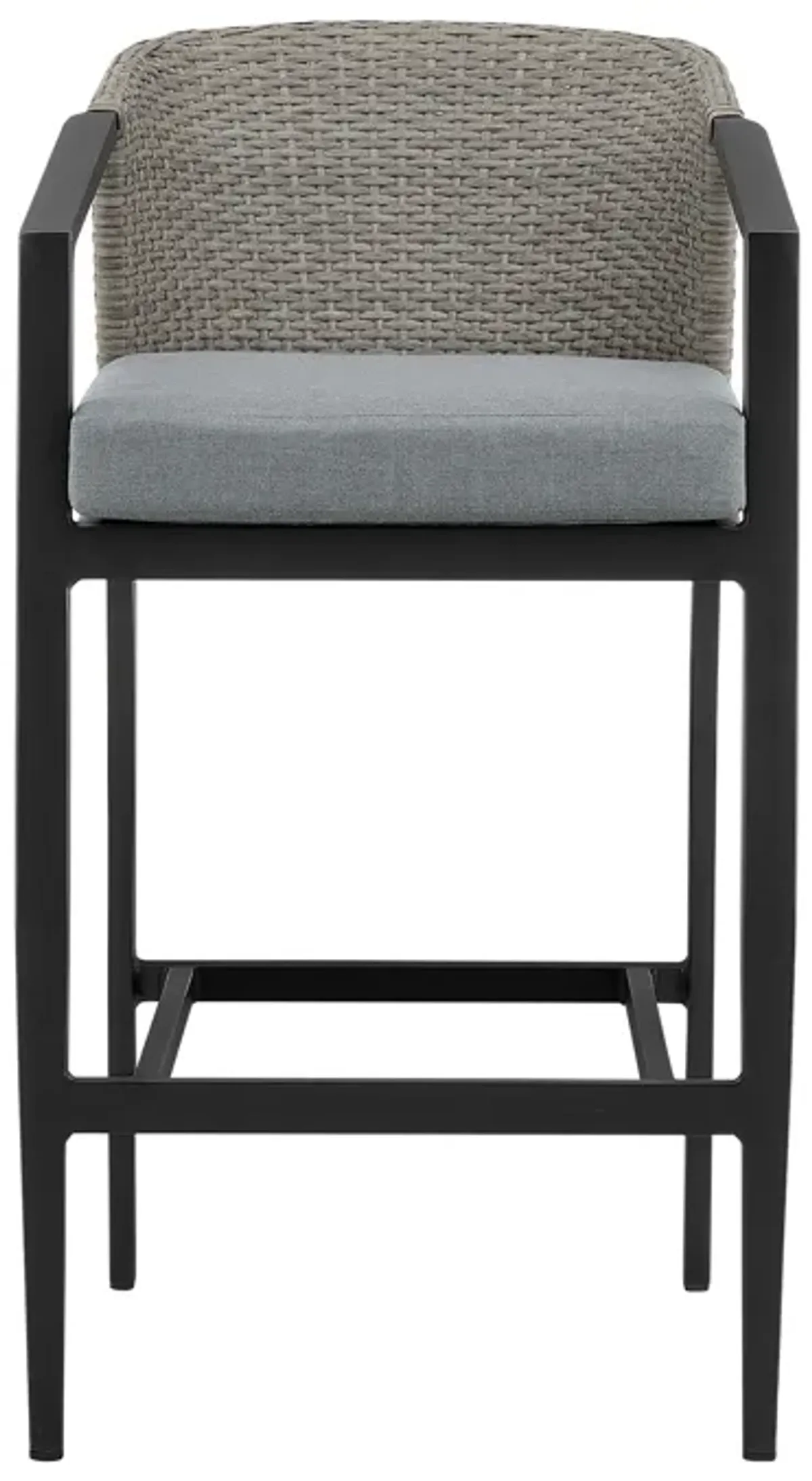 Aileen Outdoor Patio Bar Stool in Aluminum and Wicker with Gray Cushions