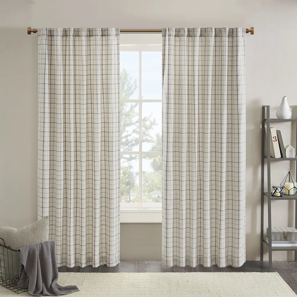 Madison Park Anaheim Natural Plaid Rod Pocket and Back Tab Curtain Panel with Fleece Lining