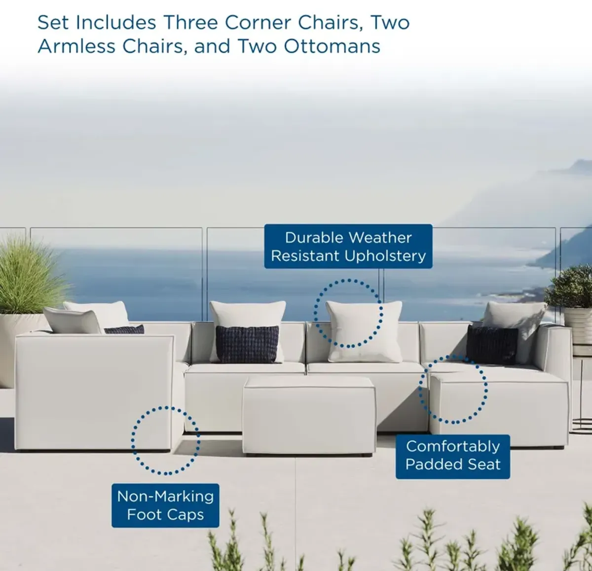 Saybrook Outdoor Patio Upholstered 7-Piece Sectional Sofa