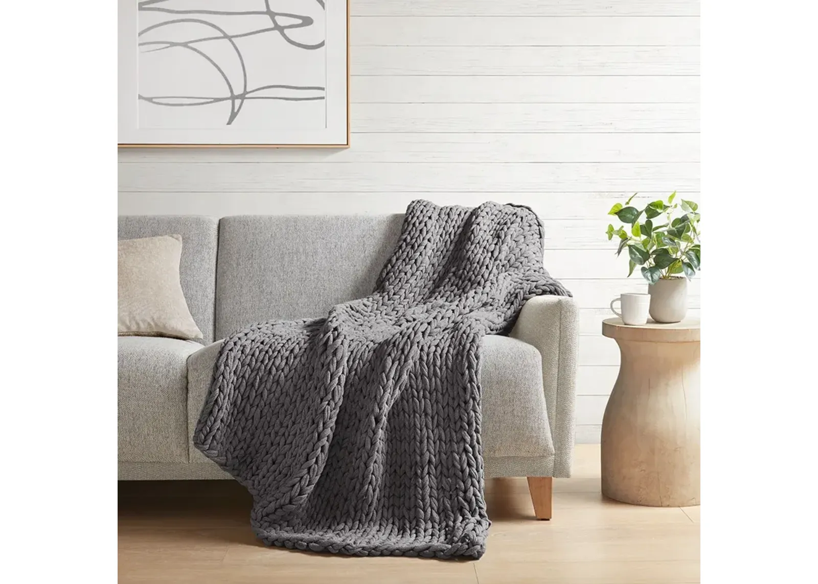 Madison Park Chunky Double Knit Charcoal Handmade Throw