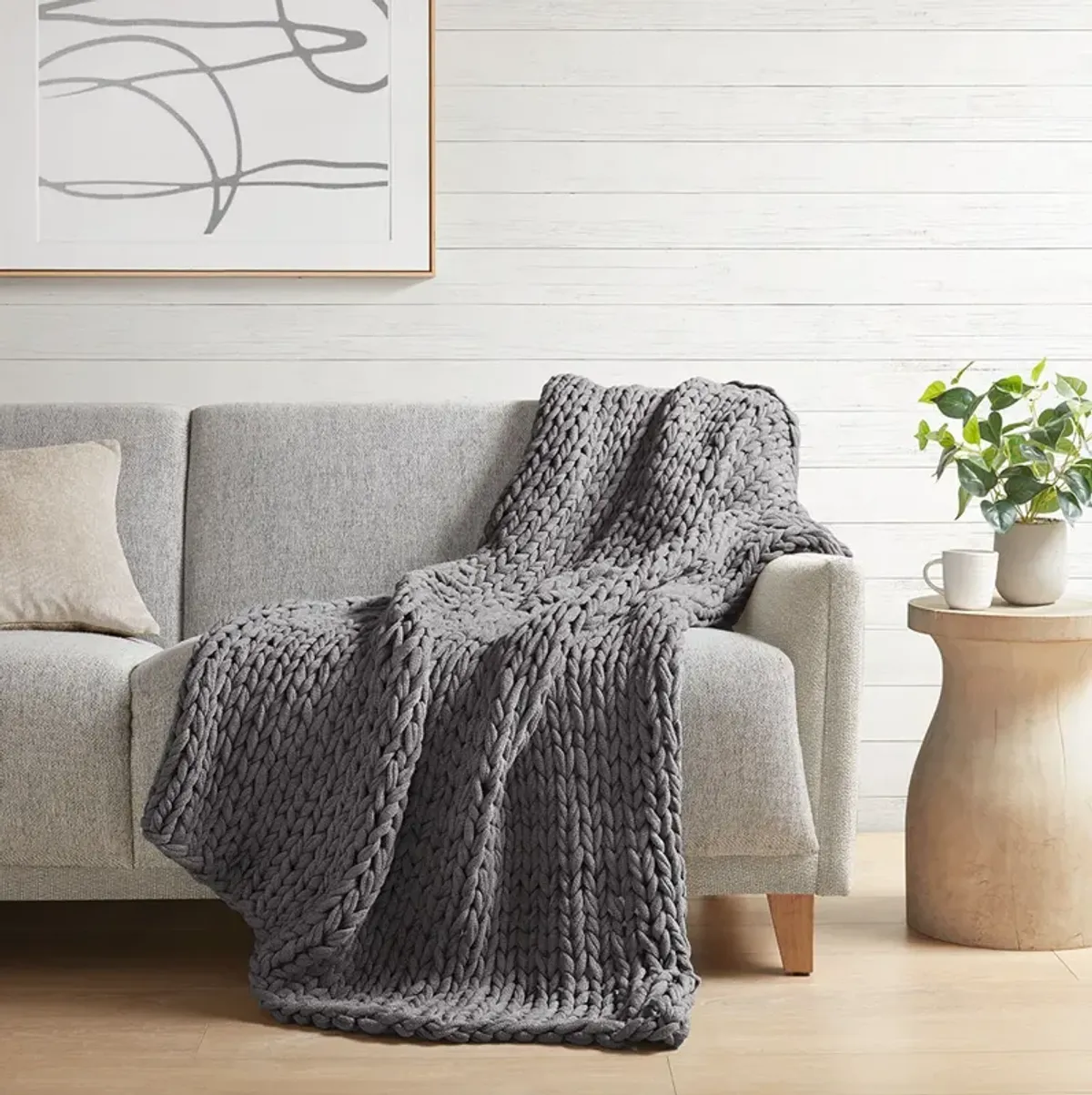 Madison Park Chunky Double Knit Charcoal Handmade Throw