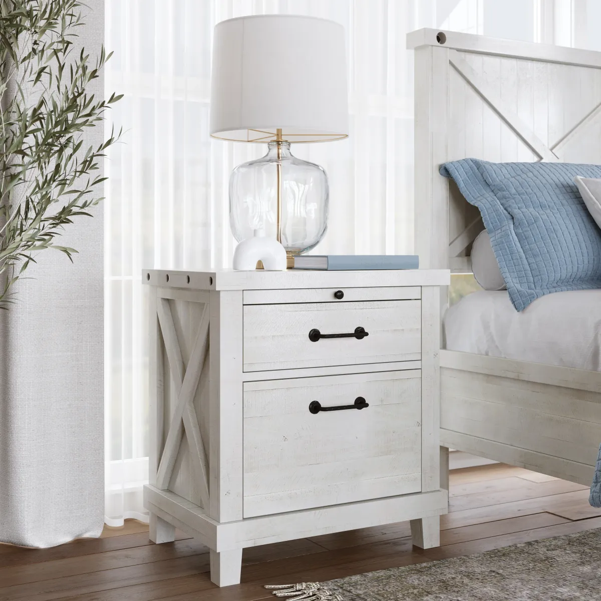 Yosemite Solid Wood Nightstand in Rustic White