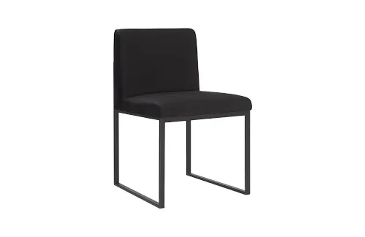 frozen dining chair, black velvet fabric, matte black metal frame