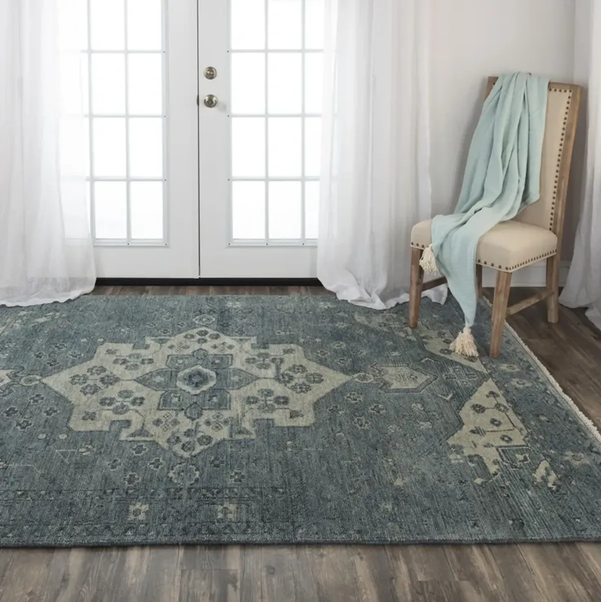 Belmont Blue  Hand Spun Wool 9'x12' Rectangle Rug