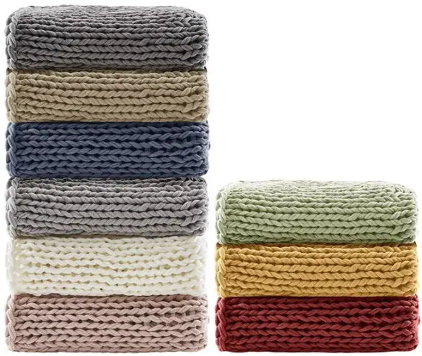 Madison Park Chunky Double Knit Ivory Handmade Throw