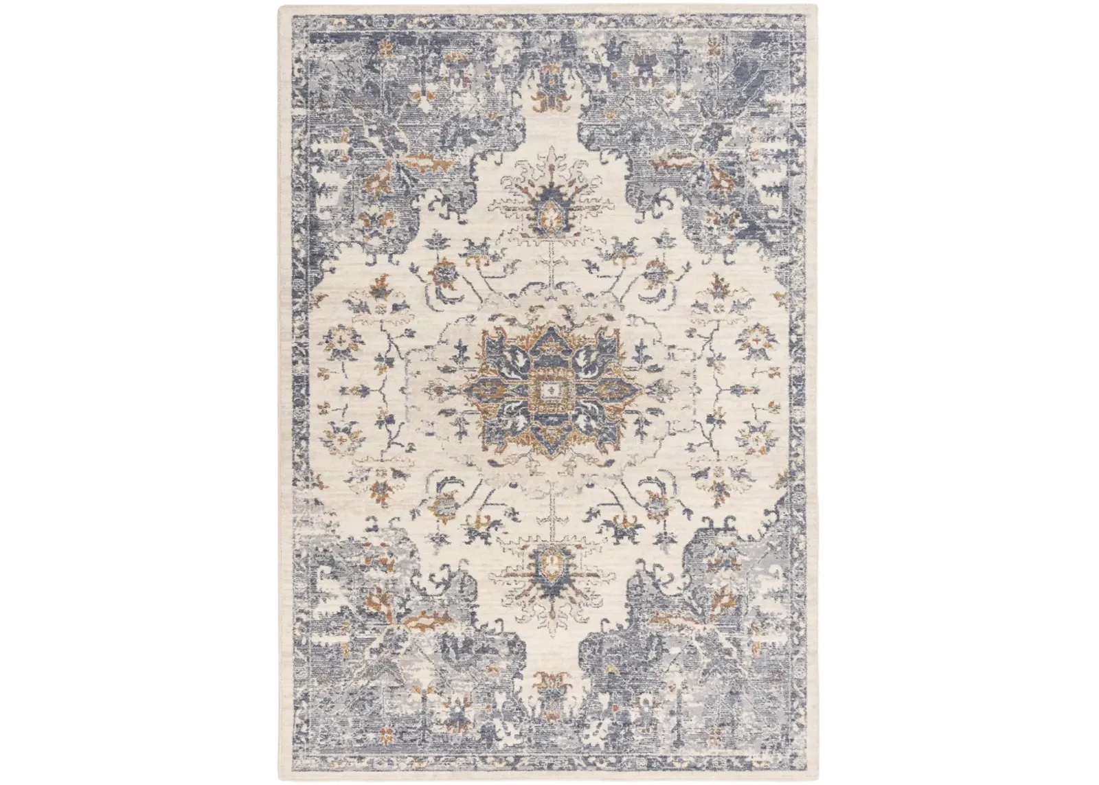 Ventura Ivory/Blue Medallion Washed Wool 10' x 13' Rectangle Rug