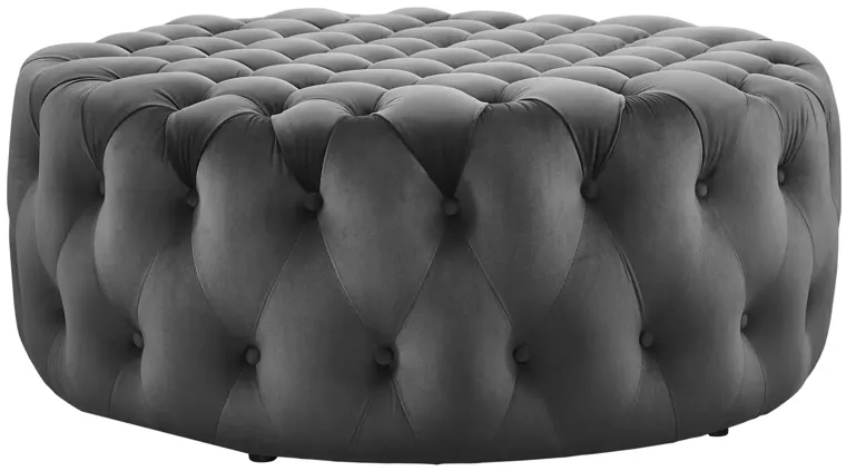 Amour Tufted Button Large Round Performance Velvet Ottoman