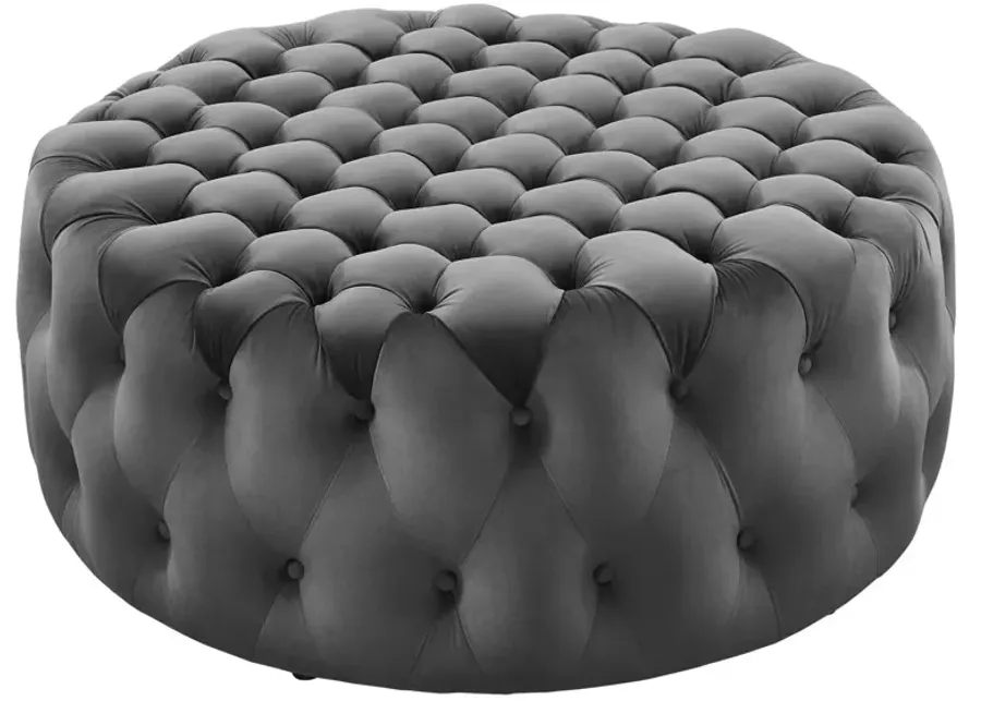 Amour Tufted Button Large Round Performance Velvet Ottoman