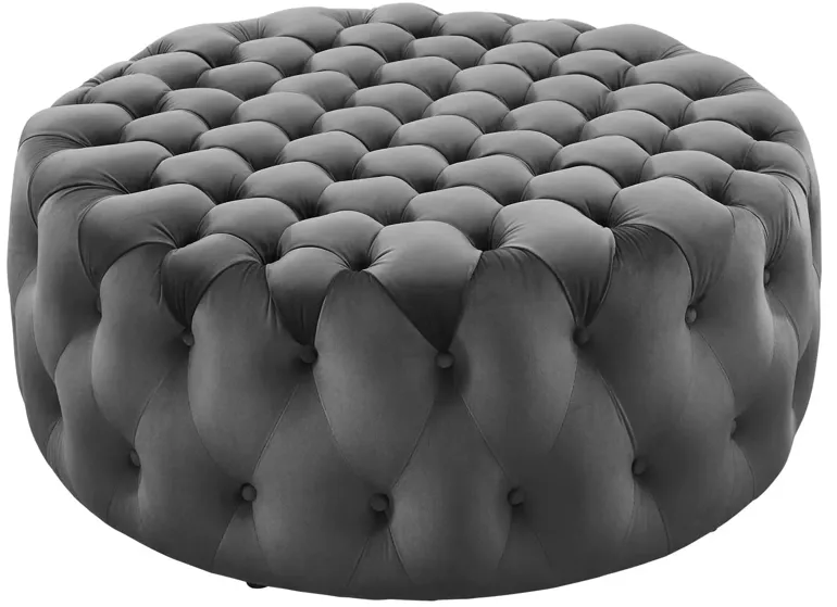 Amour Tufted Button Large Round Performance Velvet Ottoman