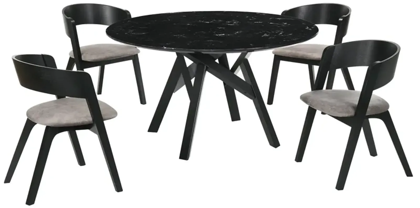 Venus and Jackie 5 Piece Black Marble Round Dining Set