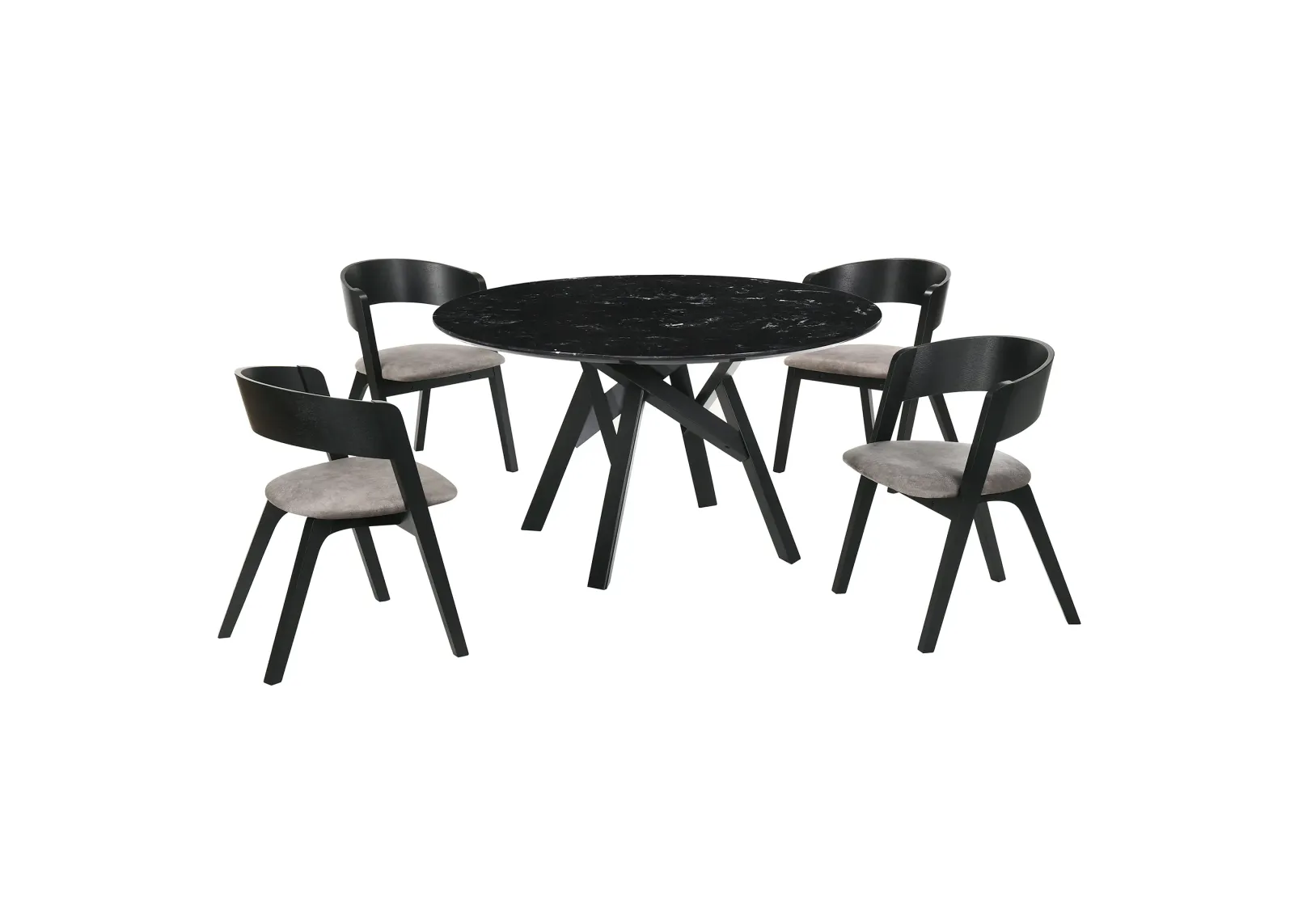 Venus and Jackie 5 Piece Black Marble Round Dining Set