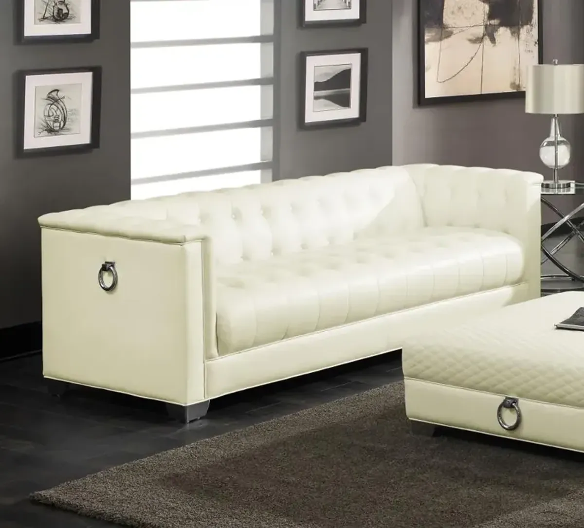 Chaviano Tufted Upholstered Sofa Pearl White