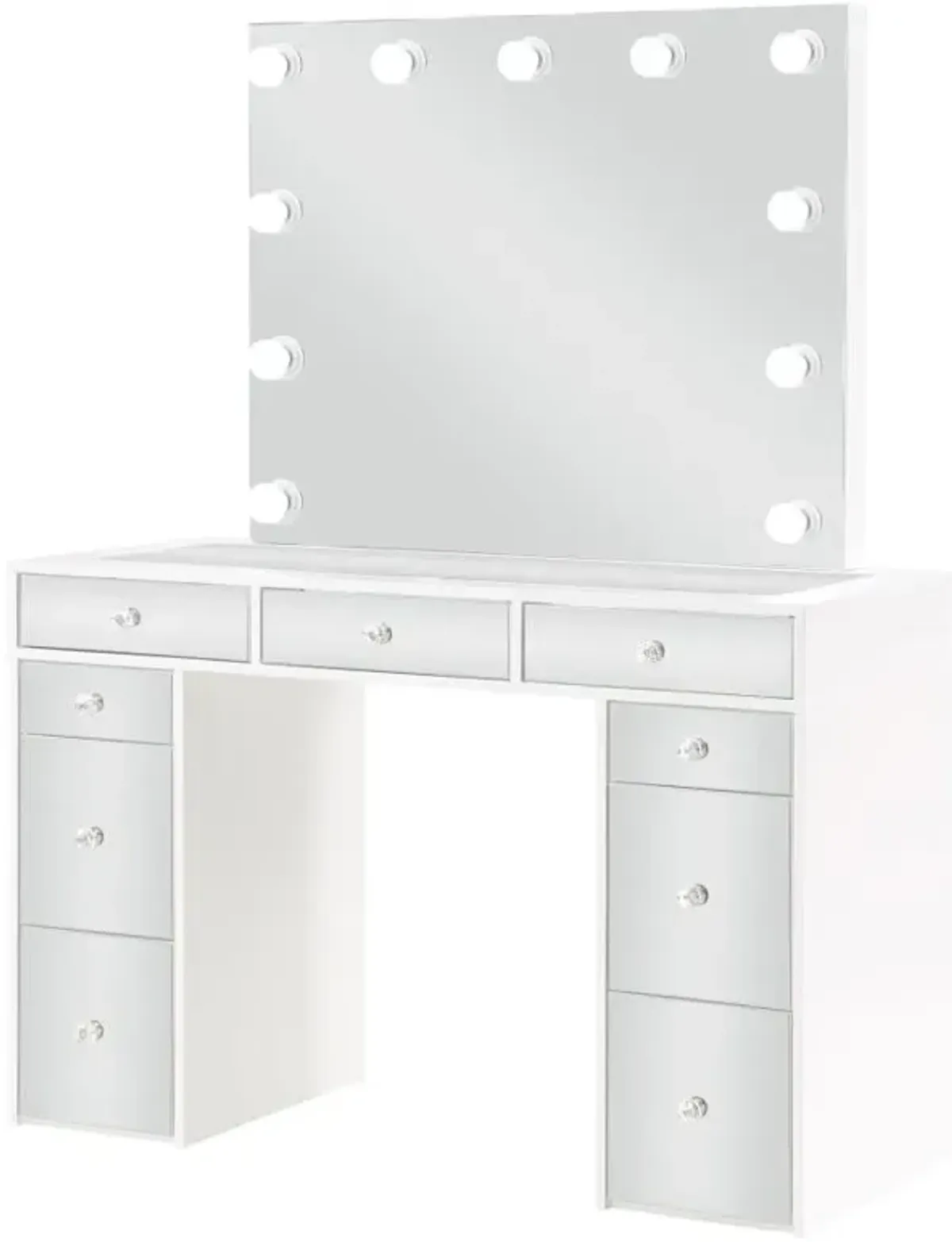 Regina 3-piece Makeup Vanity Table Set Hollywood Lighting White and Mirror