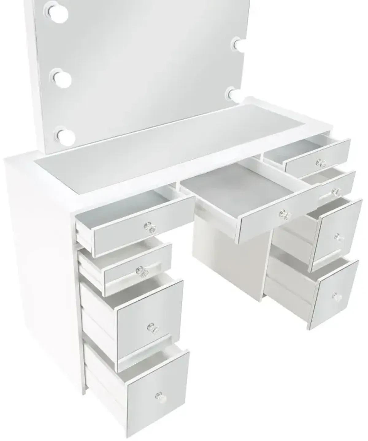 Regina 3-piece Makeup Vanity Table Set Hollywood Lighting White and Mirror