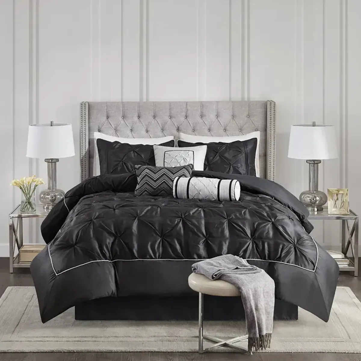 Madison Park Laurel Black 7 Piece Tufted Comforter Set