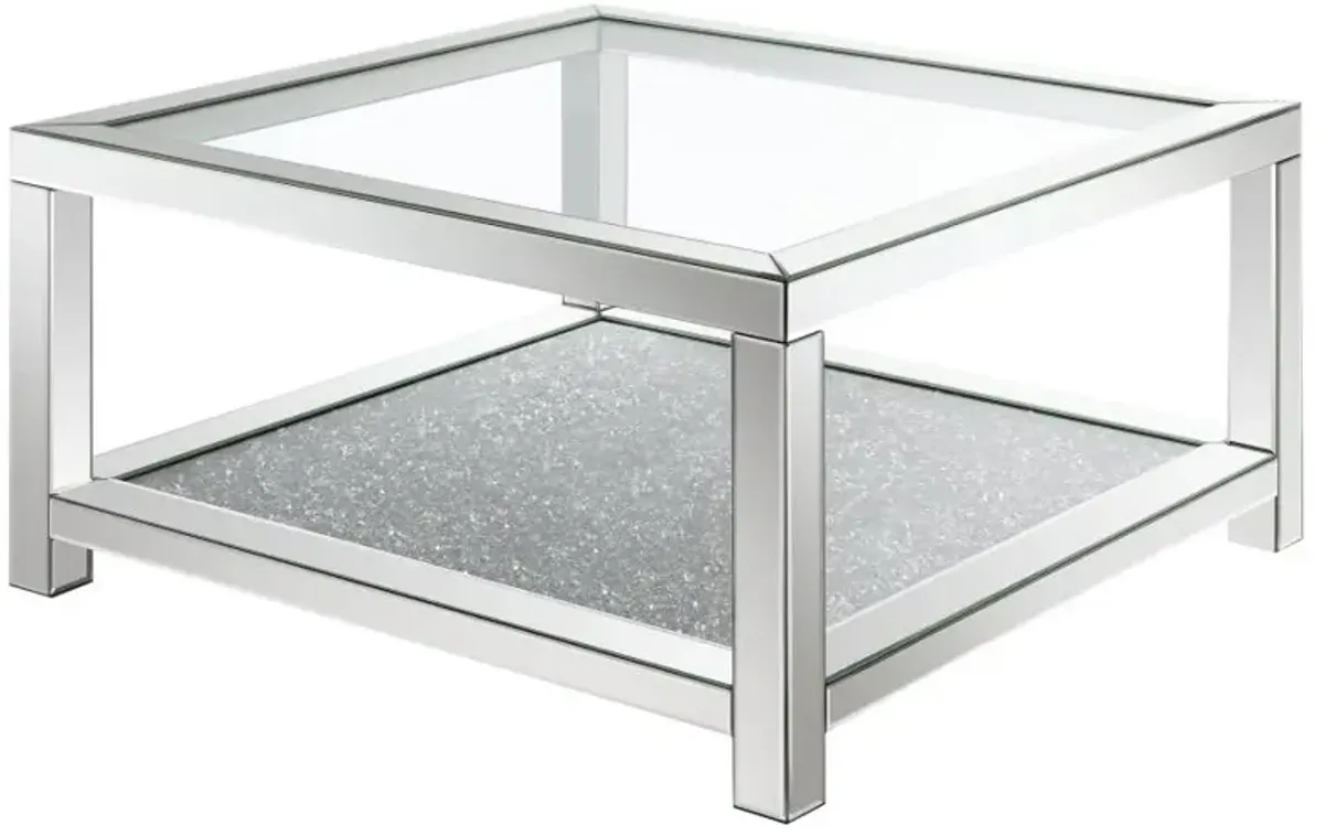 Kayley Rectangular Coffee Table with Glass Top Mirror