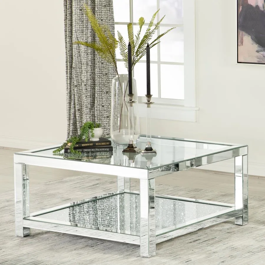 Kayley Rectangular Coffee Table with Glass Top Mirror