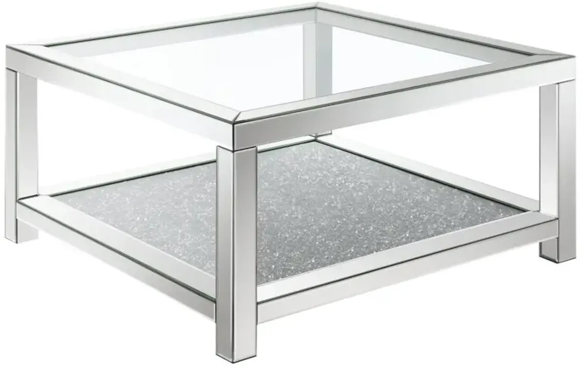 Kayley Rectangular Coffee Table with Glass Top Mirror